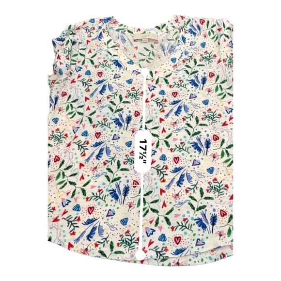 LOFT Blue and Pink Fitted Short Sleeve Blouse - Picture 9 of 9